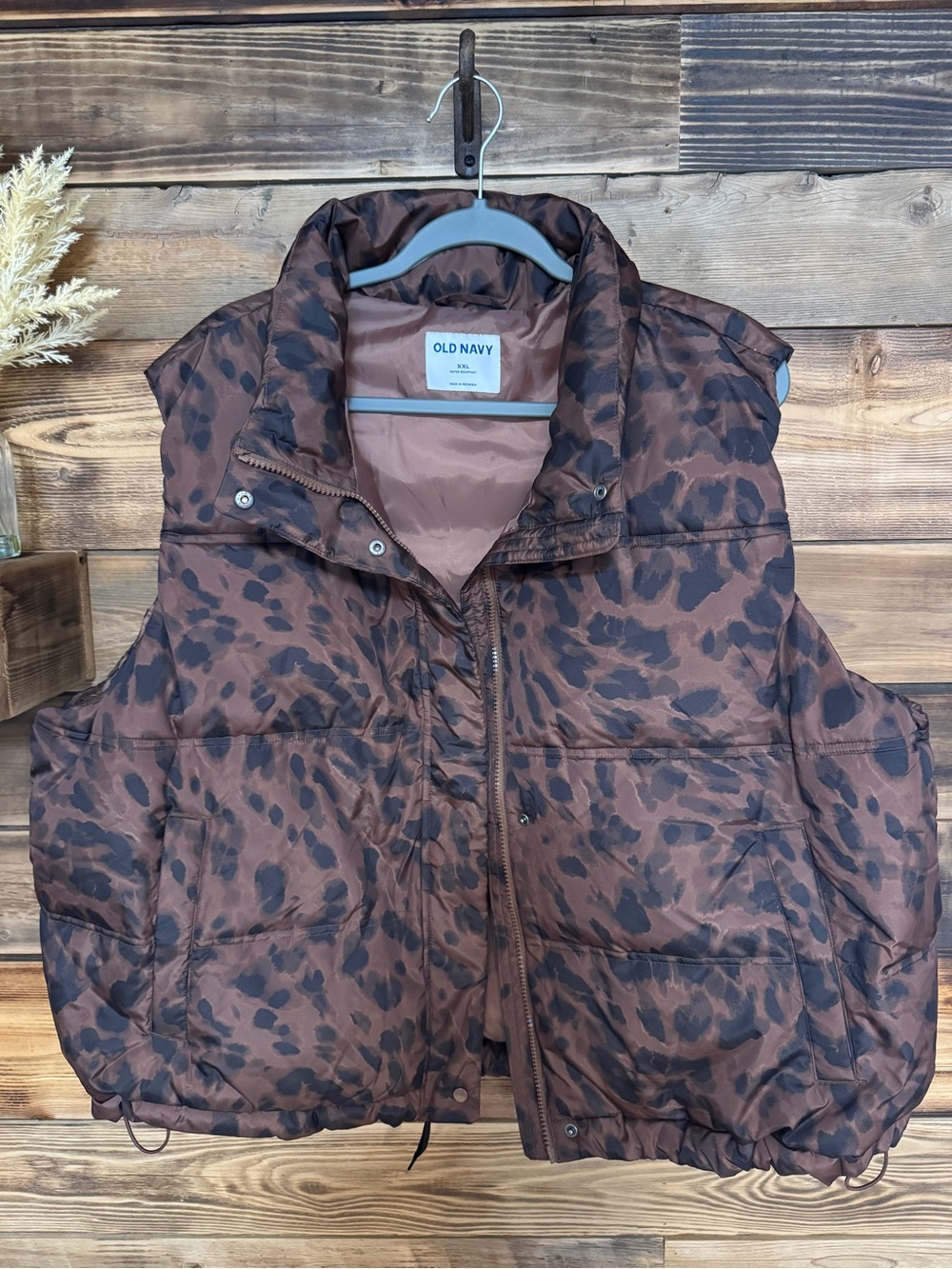 Old Navy Brown Leopard Puffer Vest